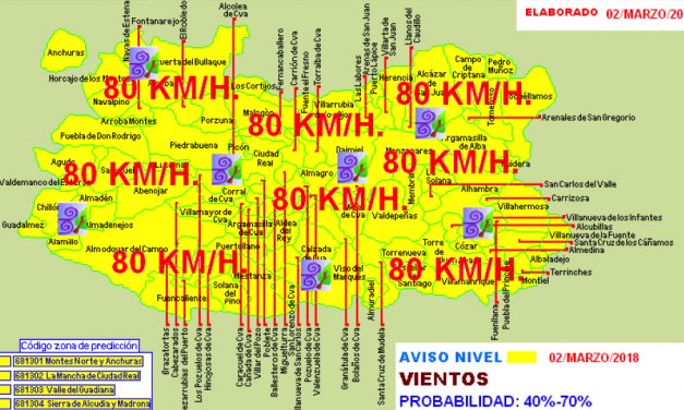 Nivel de alerta Amarillo en la Provincia con rachas de hasta 80km/h desde las 15:00h hasta las 00:00h