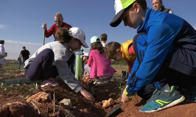 El Colegio Gloria Fuertes participa en el proyecto ‘Quercus Mancha’ plantando árboles delante de la depuradora