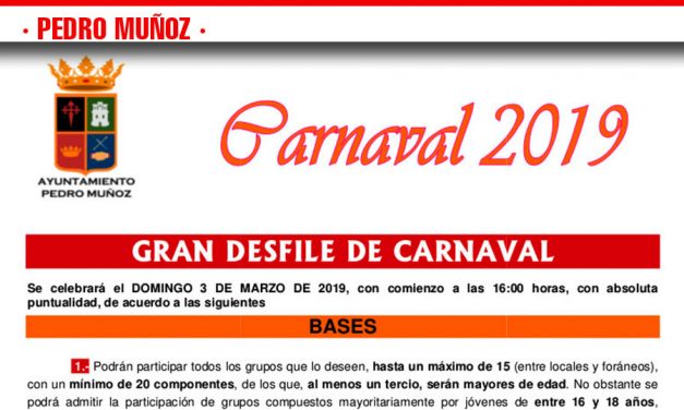 Publicadas las bases del gran desfile de carnaval 2019 en Pedro Muñoz