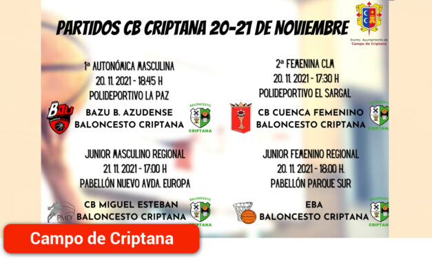 Llega un nuevo fin de semana en el que todos los equipos del CB Criptana disputarán su jornada fuera de casa
